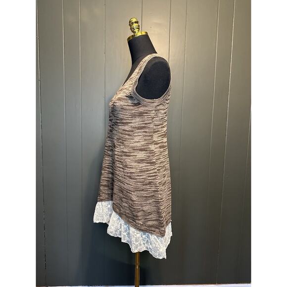 Lori Goldstein Brown Knit Sleeveless Tunic Tank Lace Trim Womens Small S - Picture 7 of 8